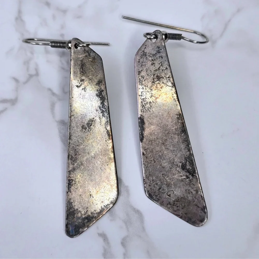 Vintage Gary Custer GSC Navajo Sterling Silver Opal Dangle Earrings Signed 8.3g